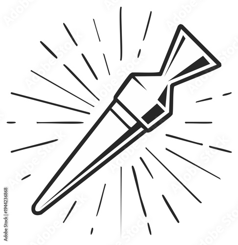 Line art illustration of a futuristic retro rocket with motion trails symbolising speed and space travel