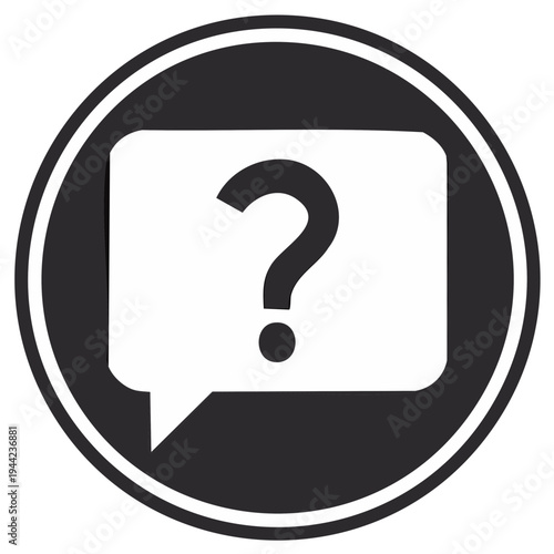 Question mark inside a speech bubble icon with a circular border