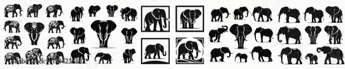 Vector set image silhouette of elephant