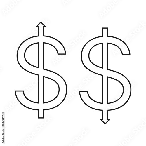 Hollow US Dollar Up Down Arrows