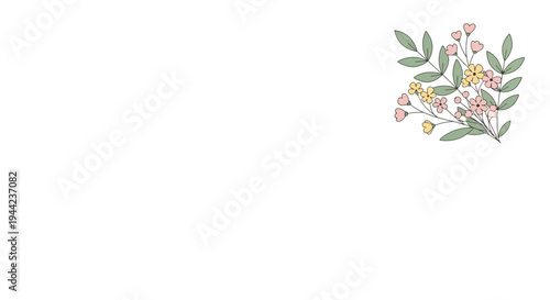 Colorful flowers and green leaves arrangement.