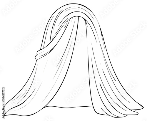 Elegant flowing fabric draped art illustration in line art style design