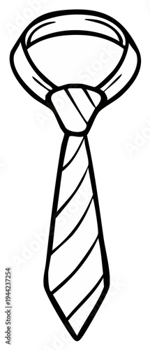Black and White Cartoon Necktie Illustration with Diagonal Stripes Isolated on White