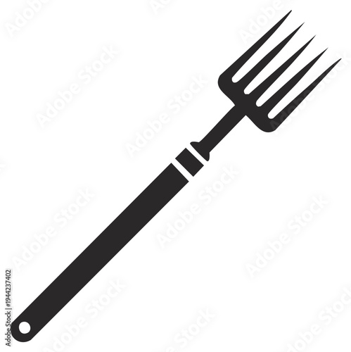Silhouette of a Five-Tined Pitchfork Featuring a Long Handle Used in Agriculture and Farming Practices
