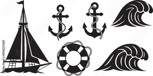 Nautical Symbols and Objects for Marine and Sailing Themes