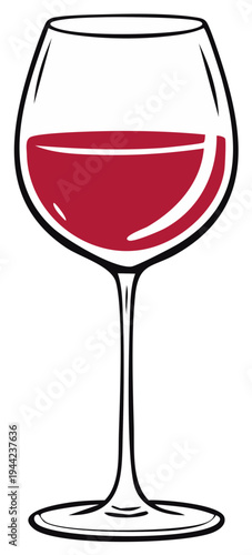 Classic wine glass filled with red liquid for tasting and celebration
