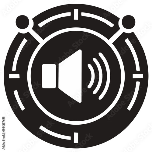 Abstract circular sound wave icon with speaker symbol and target markings