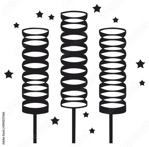 Confetti poppers with stars, celebratory party decoration design.