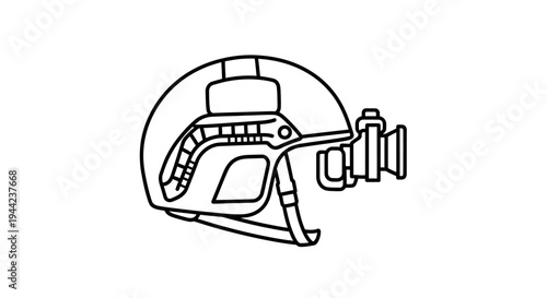 Tactical Helmet with Night Vision Goggles Attachment - Line Art Icon