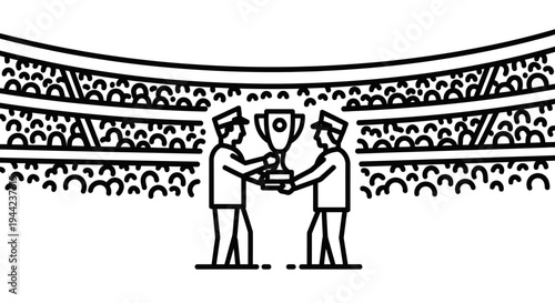 Trophy Award Ceremony in Stadium: Champions Receiving Trophy on Podium