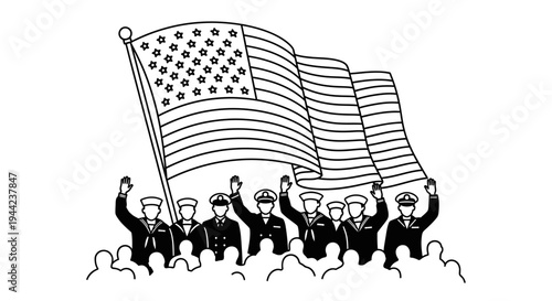 US Navy Sailors Celebrate with American Flag