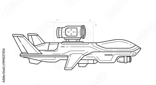 Unmanned Aerial Vehicle (UAV) Drone with Targeting Pod - Technical Drawing