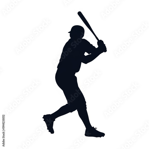 Baseball Player Swinging Bat Silhouette Profile.