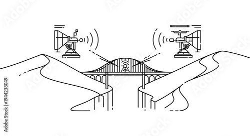 Wireless bridge communication system with antennas on desert dunes and bridge