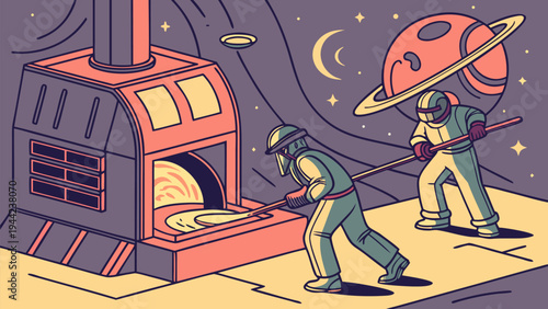 A cartoon vector illustration of a business man and woman walking past street graffiti and a car in a busy city drawing