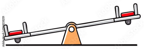 Cartoon seesaw illustration, children's play equipment with simple line art design, isolated