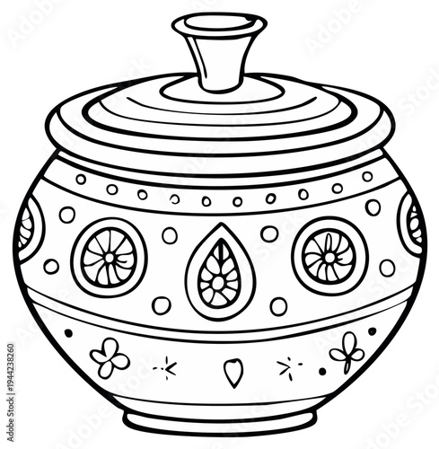 Ornate Ceramic Pot with Decorative Patterns and Lid