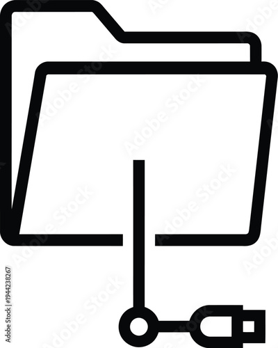 Connected file folder with USB cable vector illustration, flat design