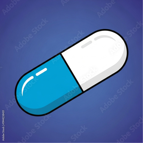 Blue and White Capsule Pill Illustration.