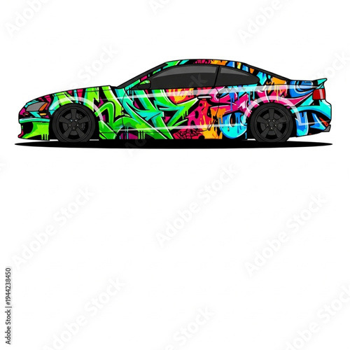 Colorful Car with Vibrant Graffiti Design.