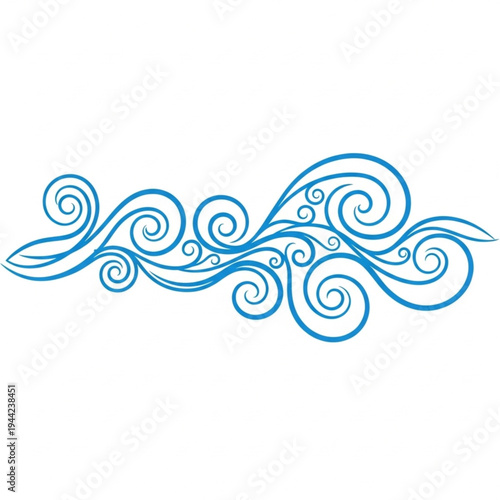 Blue Swirling Floral Design Element.
