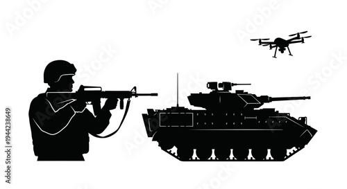 Soldier, Tank, and Drone: Modern Military Technology and Warfare Concept