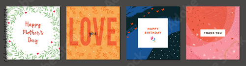Universal greeting cards and backgrounds. Square templates with ornate floral...