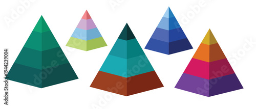Pyramid 3 D info graphic,Triangle hierarchy data sections group. Vector illustration isolated on white. chart set. 3D Triangle Pyramid Diagram Info graphic Template with 4 Step Financial Icons.