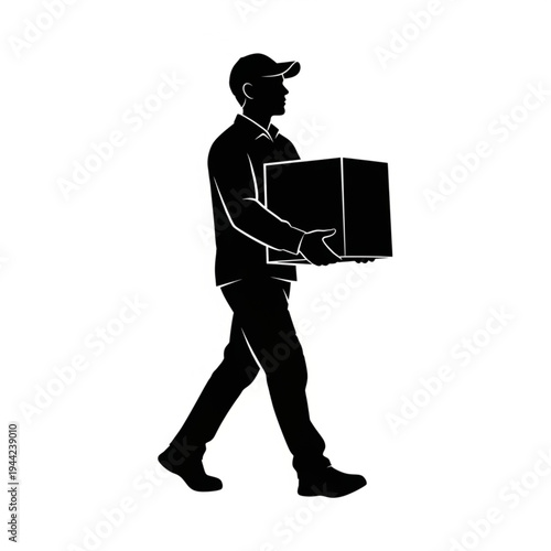 Delivery Man Carrying Package Walking Silhouette.