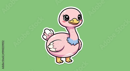 Cute Cartoon Ostrich Character on Green Background