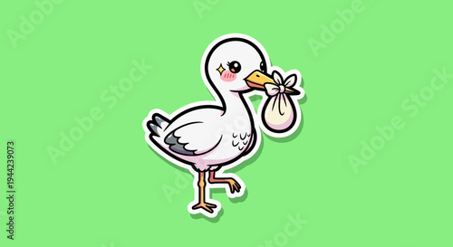 Cute Cartoon Stork Delivering A Baby
