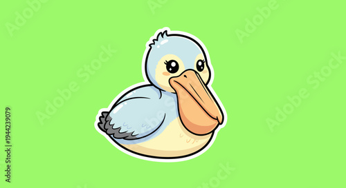 Cute Cartoon Pelican with Peach Colored Beak