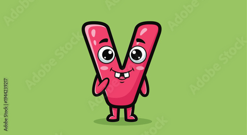 Cartoon Letter V with Cartoon Face and Limbs