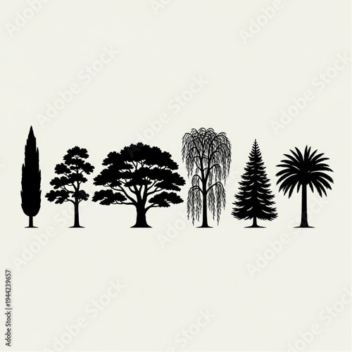 Collection of Various Tree Silhouettes Illustration.