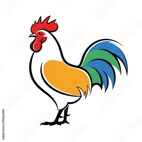 Colorful Cartoon Rooster Illustration.