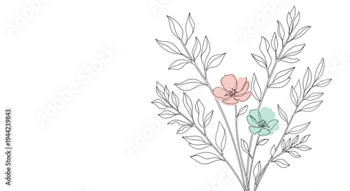 Colorful flowers with leaves illustration.