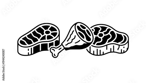 Meat vector illustration of steak and chicken leg on white background