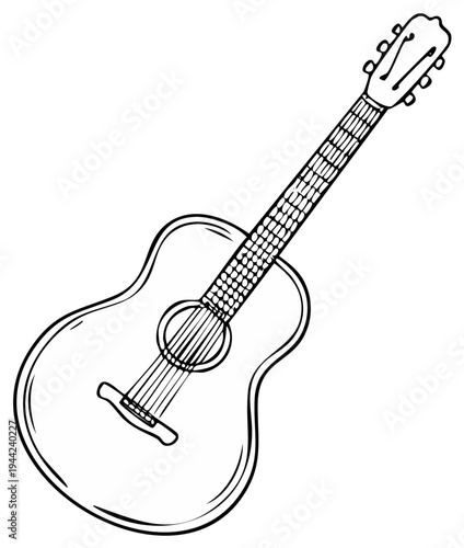 Acoustic guitar drawing outline simple musical instrument for music lovers and musicians