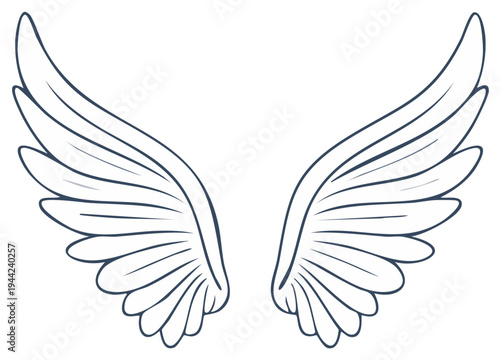Stylized pair of angel wings with spread feathers in a simple line art drawing