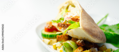 Tender pita holds crisp vegetables and savory meat