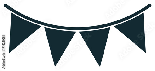 Simple black bunting flag banner silhouette icon for party and celebration decoration