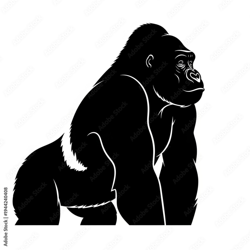 Obraz premium Gorilla Silhouette Profile View Illustration.