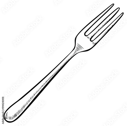 Detailed hand-drawn illustration of a classic dining fork.