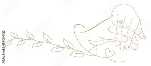 Illustration of a couple's ha...Illustration of a couple's hand lines with a diamond ring 1.eps