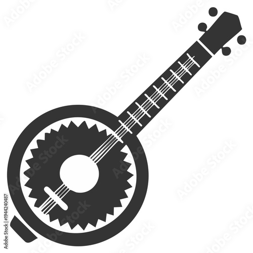 Stylized Banjo Musical Instrument with Strings for Folk Music