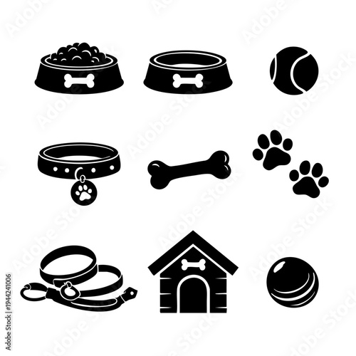 犬グッズセット ペット用品イラスト Dog Pet Accessories Illustration Set
