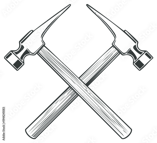 Two crossed hammers illustration in vintage style with claw and flat hammer heads