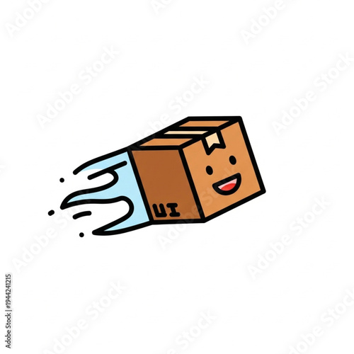 Cartoon Box with Smiling Face Flying.