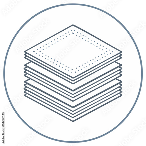 Pile of Absorbent Pads in Circular Border Thin Line Icon Graphic