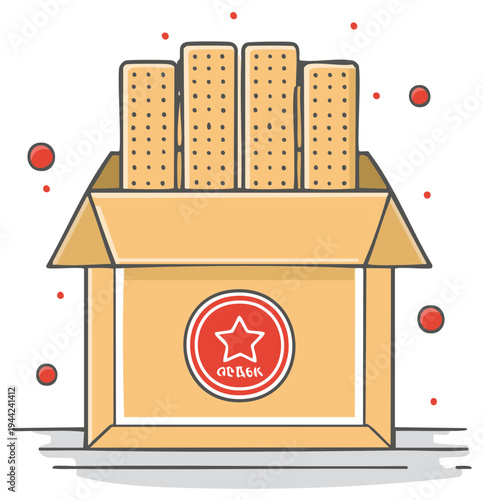 Box of Adhesives Strips with Round Decoration - Cartoon Illustration